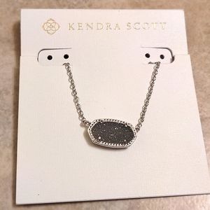 NEW Kendra Scott Elisa Pendant Necklace in Rhodium Steel Gray Drusy